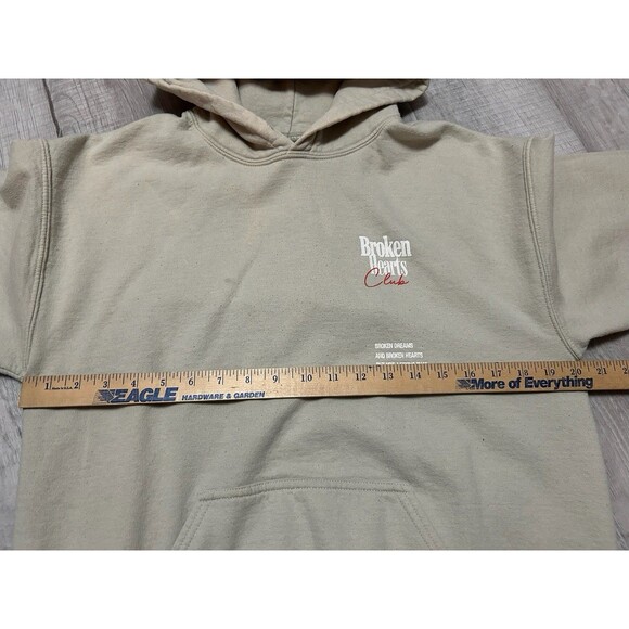 Pacsun Broken Hearts Club Graphic Pullover Hoodie Men Small Beige Back to School - Picture 3 of 5